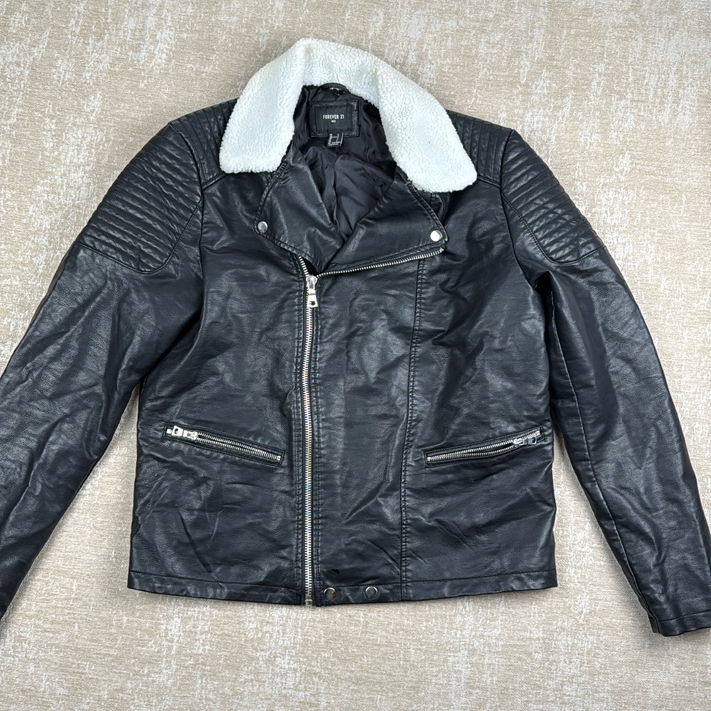 Forever 21 Mens Faux Leather Moto Jacket Size L Motorcycle